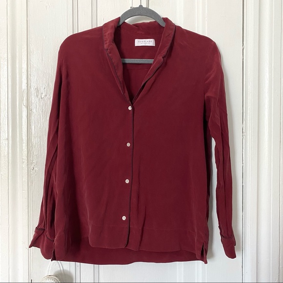 Everlane Piped Silk Notched Button Down Collared Shirt - Picture 3 of 10